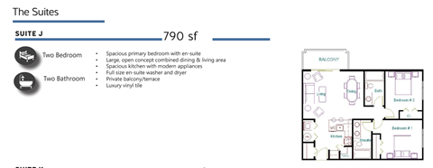 Floor plan for 2 beds, 2 baths, 790 sqft